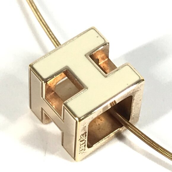 HERMES Accessories Cardue Ash H-cube H logo Necklace Metal White/Gold - Picture 1 of 9